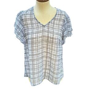 CAbi Black and White Plaid Blouse